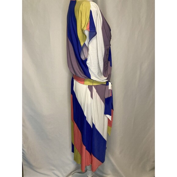 70s 80s Vibe Color Block Faux Wrap Midi Dress Tie Waist Max And Cleo Women’s L - Picture 4 of 8